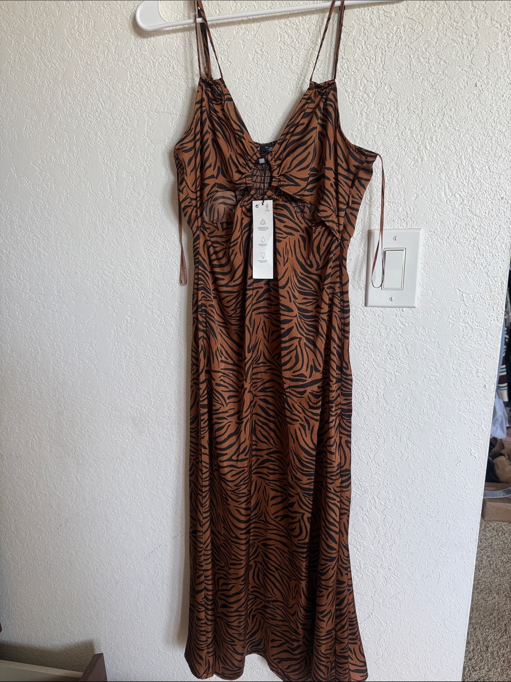 Zara Brown and Black Tiger-Print Maxi Slip Dress